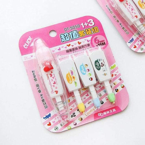 Planet Gates pink set Set of 4pcs Cute Decorative Replacement Correction Tape Stationery Set School & Office Supply Student Stationery Kids Gift