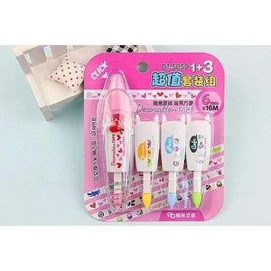 Planet Gates pink set Set of 4pcs Cute Decorative Replacement Correction Tape Stationery Set School & Office Supply Student Stationery Kids Gift