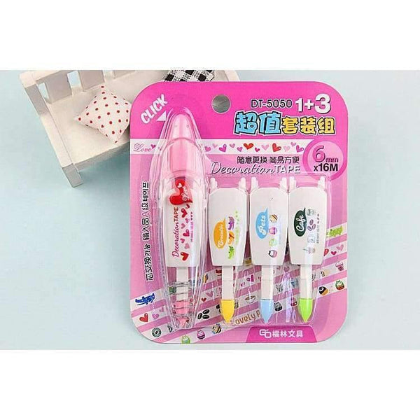 Planet Gates pink set Set of 4pcs Cute Decorative Replacement Correction Tape Stationery Set School & Office Supply Student Stationery Kids Gift