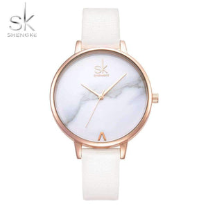 Planet Gates pink Shengke Top Brand Fashion Ladies Watches Leather Female Quartz Watch Women Thin Casual Strap Watch Reloj Mujer Marble Dial SK