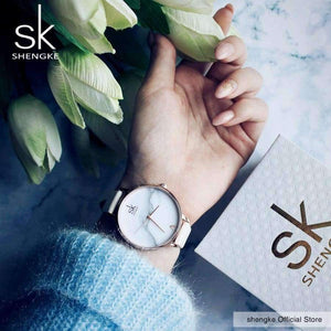 Planet Gates pink Shengke Top Brand Fashion Ladies Watches Leather Female Quartz Watch Women Thin Casual Strap Watch Reloj Mujer Marble Dial SK