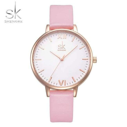 Planet Gates pink Shengke Top Brand Fashion Ladies Watches Leather Female Quartz Watch Women Thin Casual Strap Watch Reloj Mujer Marble Dial SK