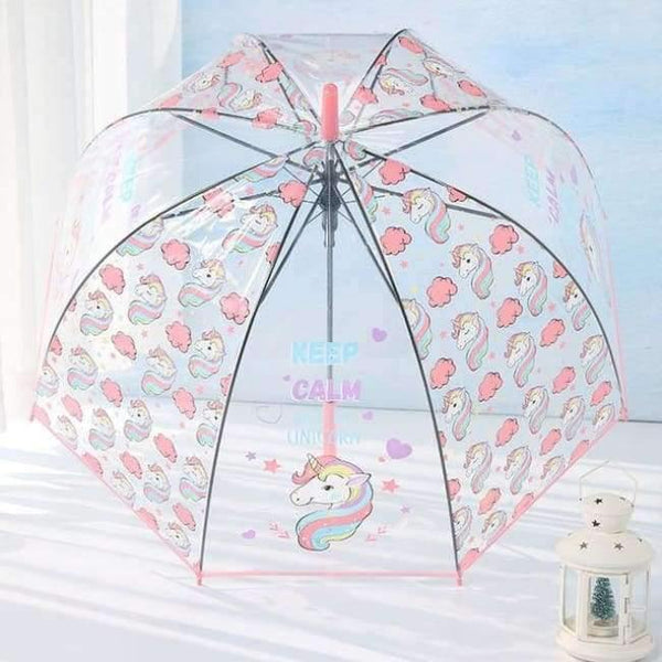 Planet Gates Pink Simple fashion weatherproof  lovely unicorn children long handle transparent umbrella