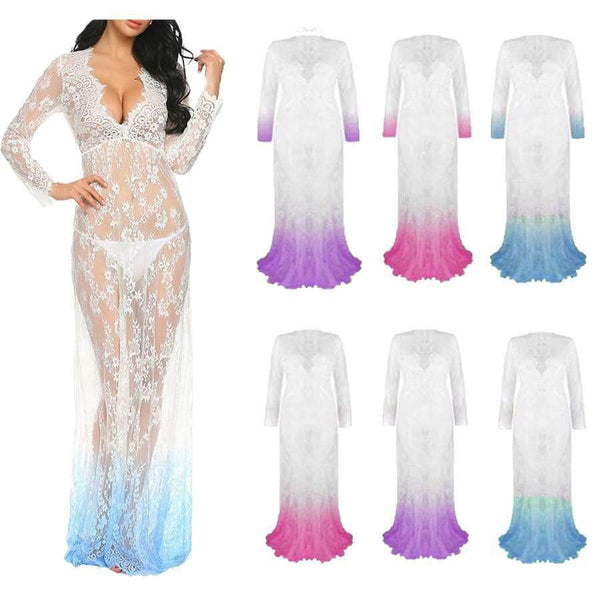 Planet Gates pink sleeve / S Plus Size Low-cut Full Slips Lace Long Slips Women Hot Intimates Femme Maxi Femme Underdress Petticoat Nightgown New V Neck