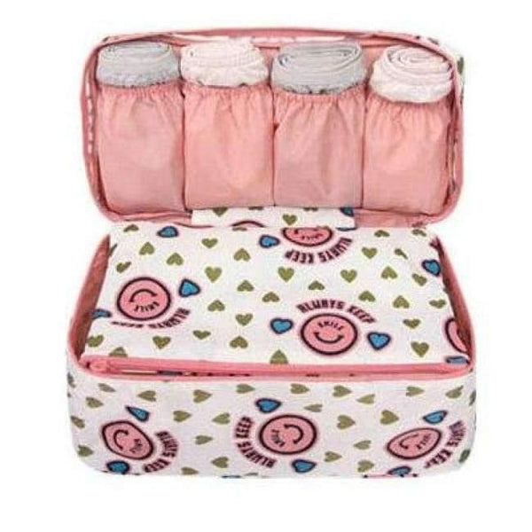Planet Gates pink smil Travel Stroage Bag Lady Make up cosmetic Toiletries Clothes Bra organization Weekend Overnight Underwear Accessories