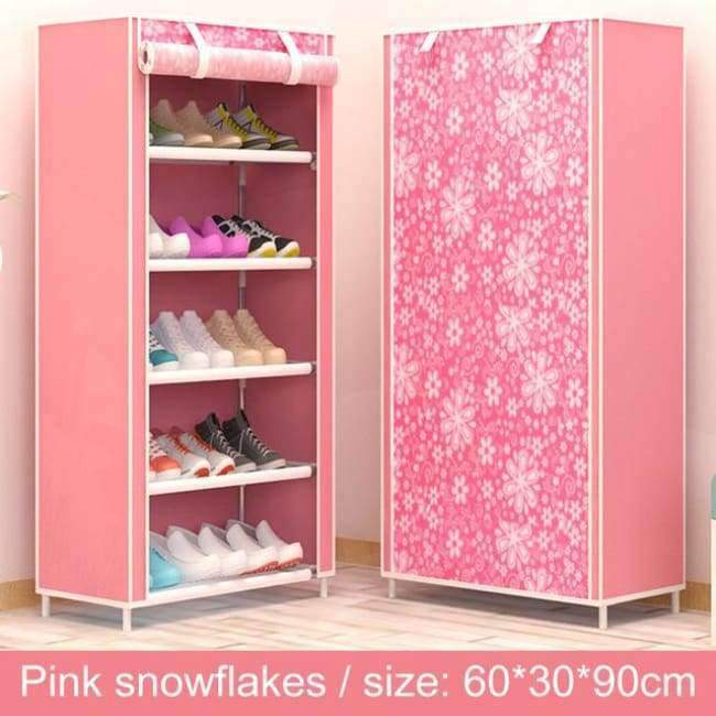 Planet Gates Pink dot Shoe cabinet 6-layer 5-grid Non-woven fabrics large shoe rack organizer removable shoe storage for home furniture