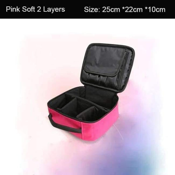 Planet Gates Pink Soft 2 Layers Fashion Cosmetic Bag Travel Makeup Organizer Professional Make Up Box Cosmetics Pouch Bags Beauty Case For Makeup Artist