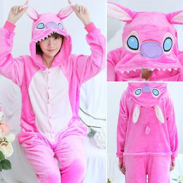 Planet Gates Pink stitch / S Animal Pajamas Flannel Winter Women Men Unicorn Stitch Panda Pikachu Onesie Sleep lounge Sleepwear