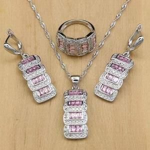 Planet Gates Pink Stone / 5.5 Jewelry Cubic Zirconia Beads Jewelry Sets For Women Wedding Accessories Earrings Pendant Rings Necklace Set