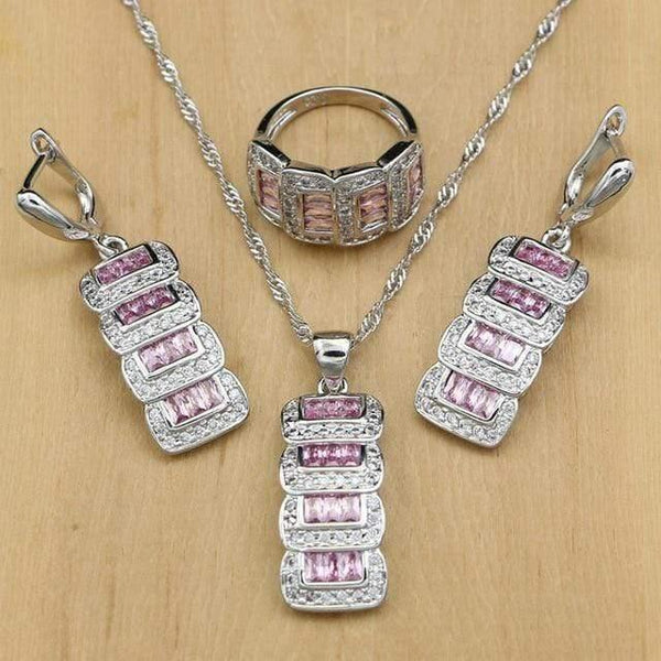 Planet Gates Pink Stone / 5.5 Jewelry Cubic Zirconia Beads Jewelry Sets For Women Wedding Accessories Earrings Pendant Rings Necklace Set