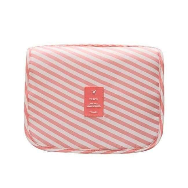 Planet Gates Pink stripes Waterproof Women Makeup Bag Large Travel Beauty Cosmetic Bag Trip Organizer Case Necessaries Make Up Toiletry Bag