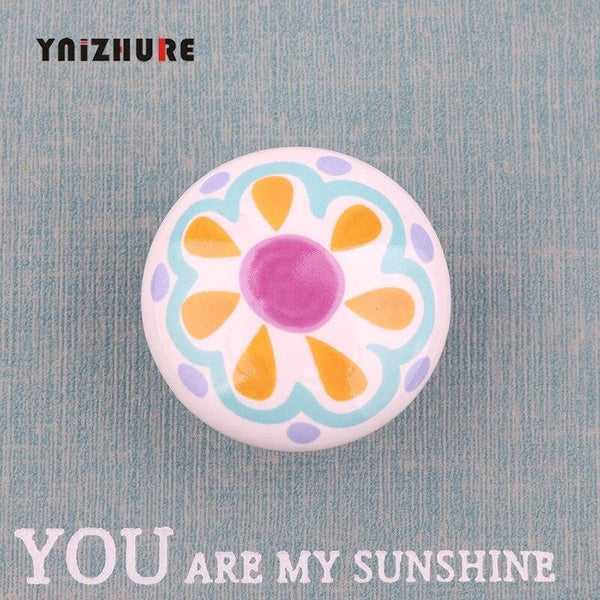 Rural Acme Nordic Style Ceramic Single Cartoon Round  Wardrobe Kitchen Garden Door Handle Modern Cabinet Handle