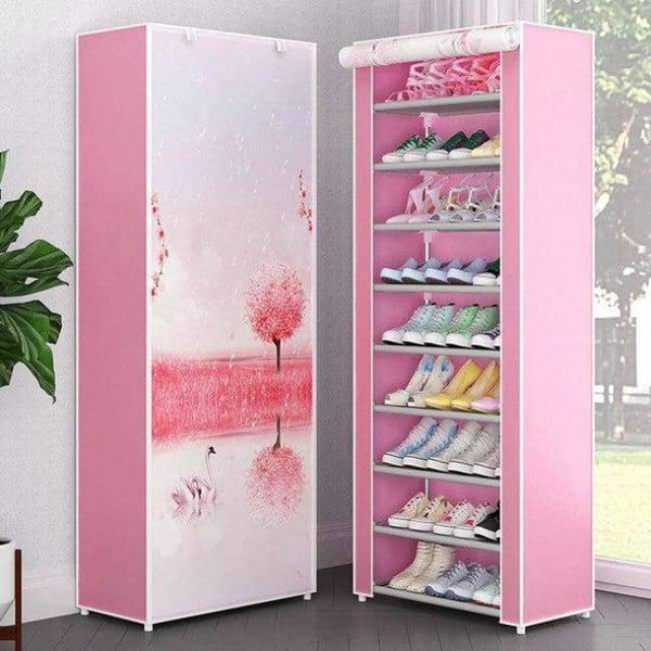 Planet Gates Pink Swan 10L / China Simple Multi-Layer Shoe Rack Oxford Cloth Galvanized Tube Assembled Storage Cabinet Dorm Shoes Shelf Closet for Home Furniture