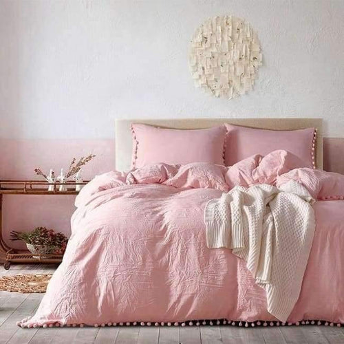 Planet Gates pink / UK Single  2pcs 2/3pc Pink Bedding Sets with Small Ball Microfiber Fabric Twin Double Queen King Duvet Cover Pillowcase Comfortable Home Textile