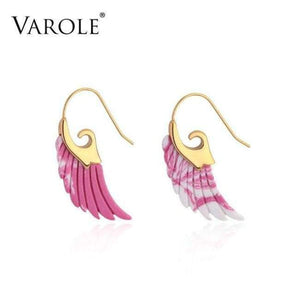 Planet Gates Pink VAROLE Colorful Natural Stone Feather design Dangle Earrings Unique Gold Color Long Drop Earrings For Women Earings Brincos