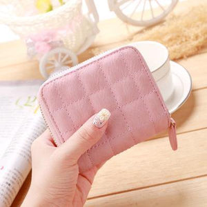 Planet Gates Pink Wallets PU Leather Female Plaid Purses Nubuck Card Holder Wallet Fashion Woman Small Zipper Wallet With Coin Purse
