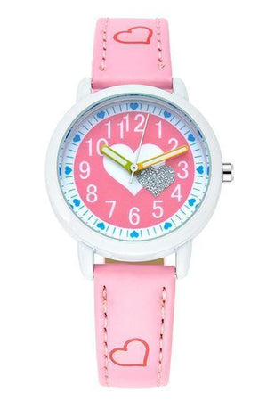 Planet Gates pink watch Love Hearts child Watches Girl Leather Printing Strap Cartoon Kids Watch Students Quartz Wristwatch Casual Fashion