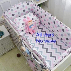 Planet Gates Pink wave star 6Pcs Cartoon Baby Bedding Sets Baby Crib Bumpers Bed Around Cot Bed Sheets 100%Cotton Thickening Customizable Baby Beddings