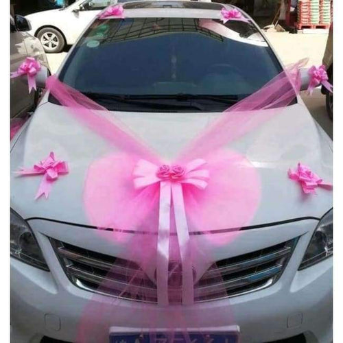 Planet Gates Pink Wedding Car Accessory Car Decorative Flower Set  Simulation Rose Bow Main Car Accessory Car Team Decoration Flowers Suit