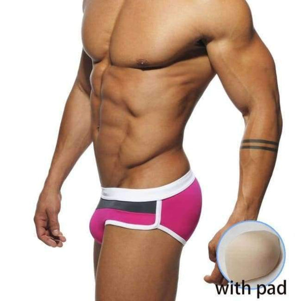 Planet Gates pink with pad / M Man's Brand Swimming Briefs Low Waist Swimwear drop With Push-up Pad Sexy Shorts Trunks Boxers Summer Men's Swim For Old buyer
