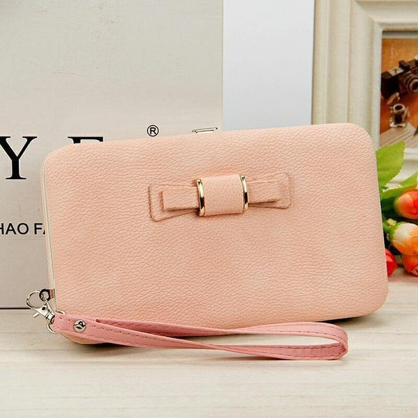 Planet Gates pink Women's Wallet Snap Coin Purse Phone Bag Bow Multi-card Bit Card Holder Purse Women Luxury  Billetera Mujer