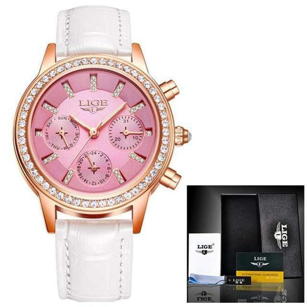 Planet Gates Pink Women's Watch Top Brand Luxury Lady Quartz Clock Women Casual Leather Waterproof Sports Watch Montre Femme