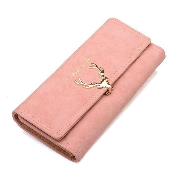 Planet Gates Pink Women Wallet Card Wallet Female Purse Leather Trifold Long Coin Holder Phone Wallet Metal Christmas Deer Cash Pocket Fashion