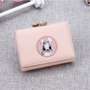 Planet Gates Pink Women Wallet Rabbit Cloth Stickers Change Folder Japanese Kawaii Girl Short Multi-function Coin Purse Card Sets