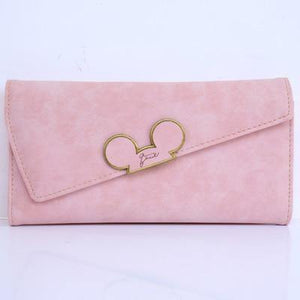 Planet Gates Pink Women Wallets Faux Leather Long Section Hasp Purse Mickey Head Oblique Cover Type Three Fold Clutch Coin Pocket Card Holder