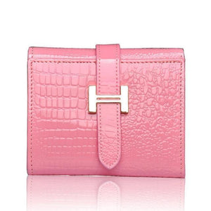 Planet Gates pink Women Wallets Patent Cow Leather Alligator Pattern Hasp Short Wallet Genuine Leather Female Small Purse Red
