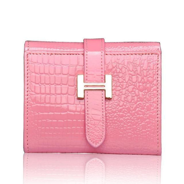 Planet Gates pink Women Wallets Patent Cow Leather Alligator Pattern Hasp Short Wallet Genuine Leather Female Small Purse Red