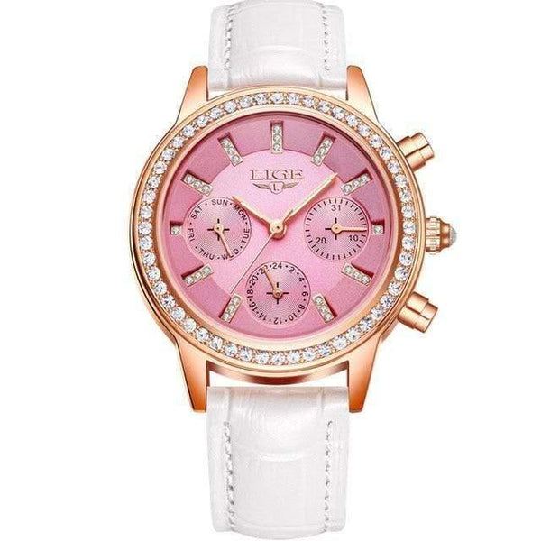 Planet Gates pink Women Watches Leisure fashion Leather Quartz Ladies Diamond Dress watch Female gift Relogio Feminino+Box