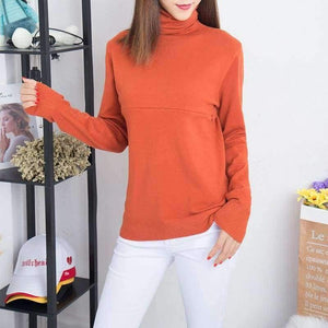 Planet Gates Pink / XL Autumn Fashion Knitted Maternity Nursing Bottoming Shirts High Neck Breastfeeding Tops for Pregnant Women Winter Pregnancy