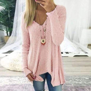 Planet Gates Pink / XL T-shirts Casual Knitted Sweater Pullover Long Sleeve Women Tops Sexy V Neck T-shirts Femme Tee Shirts WS3536E