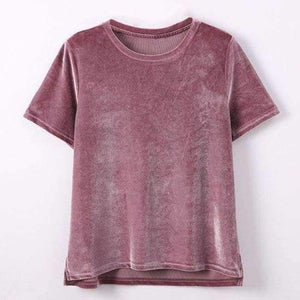 Planet Gates Pink / XL Women T Shirt Short Sleeve Crushed Velvet Summer Womens Tops And T Shirts O-Neck Woman Tee Shirt Femme Manche Courte