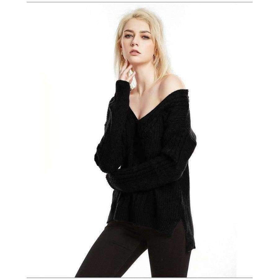 Planet Gates pink ZJ015 / M Autumn Knitted Sexy Off Shoulder Sweater Women Gray Harajuku Streetwear Pullover V Neck Casual Jumper Winter Clothes