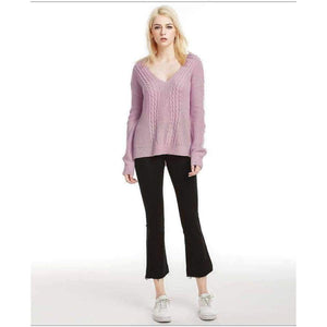 Planet Gates pink ZJ015 / M Autumn Knitted Sexy Off Shoulder Sweater Women Gray Harajuku Streetwear Pullover V Neck Casual Jumper Winter Clothes