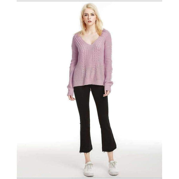 Planet Gates pink ZJ015 / M Autumn Knitted Sexy Off Shoulder Sweater Women Gray Harajuku Streetwear Pullover V Neck Casual Jumper Winter Clothes