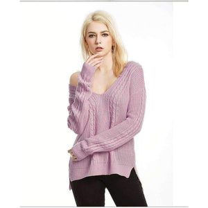 Planet Gates pink ZJ015 / M Autumn Knitted Sexy Off Shoulder Sweater Women Gray Harajuku Streetwear Pullover V Neck Casual Jumper Winter Clothes