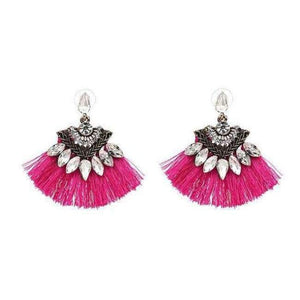 Planet Gates Pink1 Bohemia Dangle Drop Earrings Women Accessories Fan Shaped Cotton Handmade Tassels Fringed Earrings Ethnic Jewelry