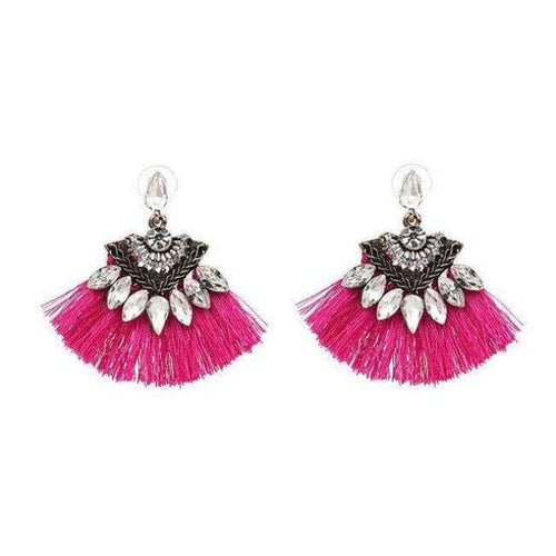 Planet Gates Pink1 Bohemia Dangle Drop Earrings Women Accessories Fan Shaped Cotton Handmade Tassels Fringed Earrings Ethnic Jewelry