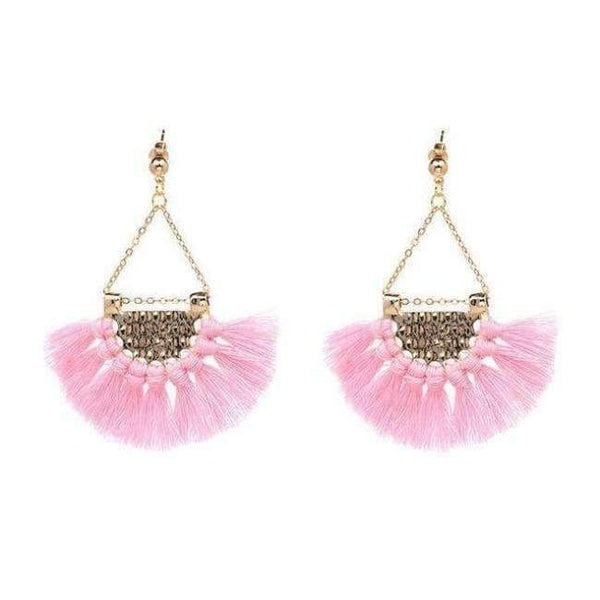 Planet Gates Pink1 Fan shaped Cotton Tassels Bohemia Earrings For Women Ethnic Jewelry Big Dangle Earrings Handmade Fringe Pendientes