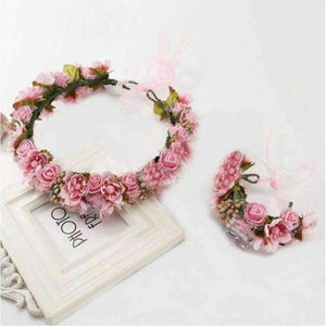 Planet Gates pink2 Handmade festival hair ribbon flower hair accessories artificial floral women girl wedding headband crown garland handwrist sets