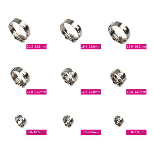 Planet Gates Pipe Clamp High Quality 10 PCS Stainless Steel 304 Single Ear Hose Clamps Assortment Kit Single 5.3-31mm Multiple specifications