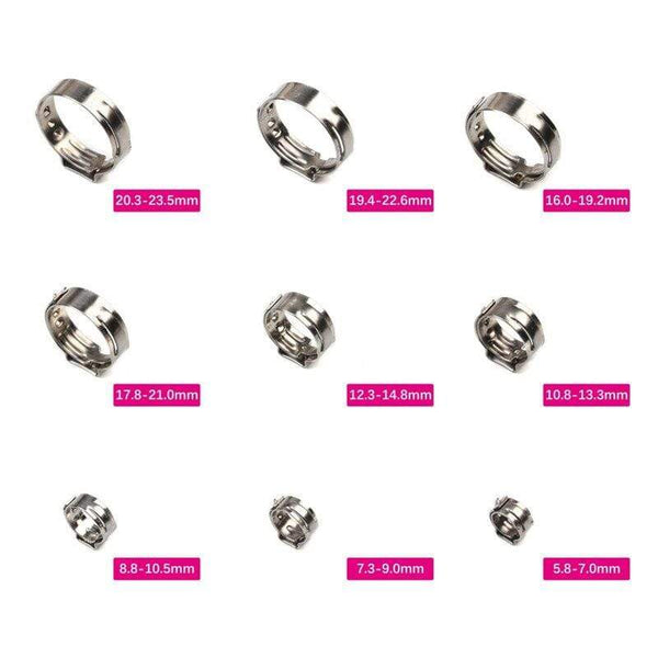 Planet Gates Pipe Clamp High Quality 10 PCS Stainless Steel 304 Single Ear Hose Clamps Assortment Kit Single 5.3-31mm Multiple specifications