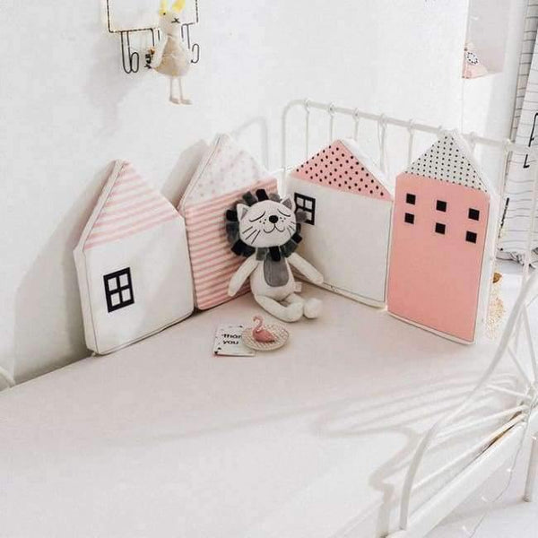 Planet Gates PJ3359P 4pcs Baby Bed Bumper Little House Pattern Crib Protection Infant Cot Newborn Bedding Nordic Bed Bedding Decor Girl Boy Bedroom