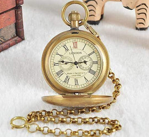 Planet Gates PJX1040 Vintage Retro Copper Watch Men Alloy Mechanical Pocket Watch With Metal Chain Steampunk Watch Roman PJX1040