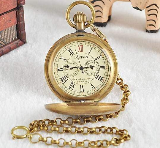 Planet Gates PJX1040 Vintage Retro Copper Watch Men Alloy Mechanical Pocket Watch With Metal Chain Steampunk Watch Roman PJX1040