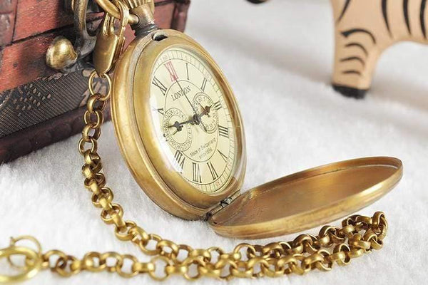 Planet Gates PJX1040 Vintage Retro Copper Watch Men Alloy Mechanical Pocket Watch With Metal Chain Steampunk Watch Roman PJX1040