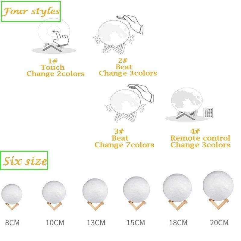 Planet Gates PLA 2/3/7/16 Colors 3D LED Print Moon Night Light Lamp LED Bedside Moon Light Children's Night Light Decoration Home Desk Gift